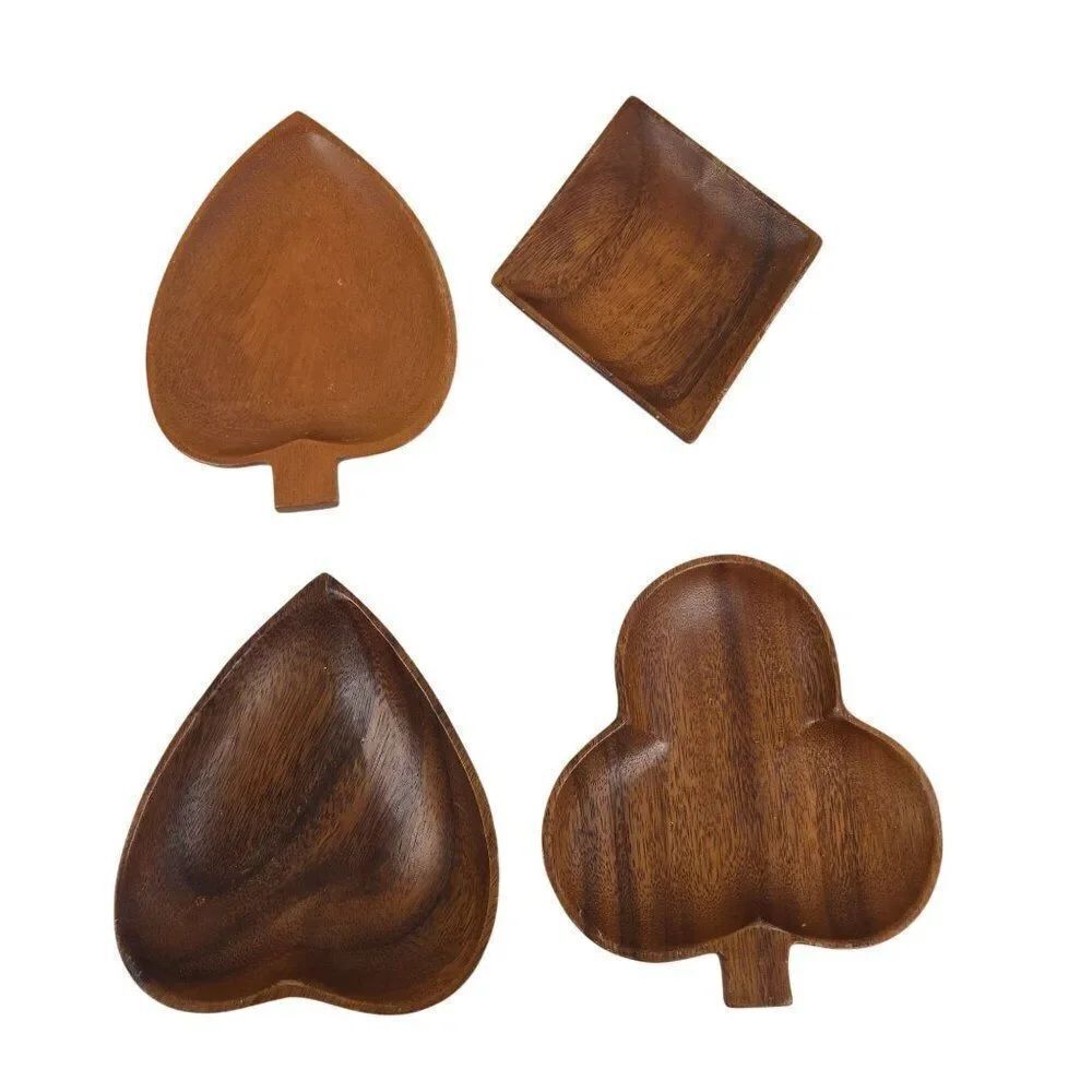 Vintage Maya Wood Set Of 4 Wooden Playing Card Suit Nut Candy Bowls